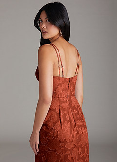 Azazie Leo Brautjungfernkleider Etui Plissee Blumen-Burnout Kleid Rotbraun image6