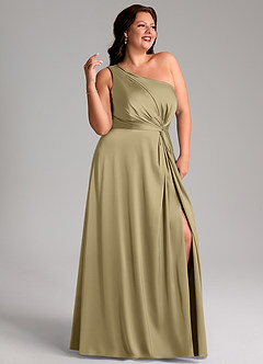 Azazie Brooke Bridesmaid Dresses Moss Green A-Line One Shoulder Stretch Satin Dress image11