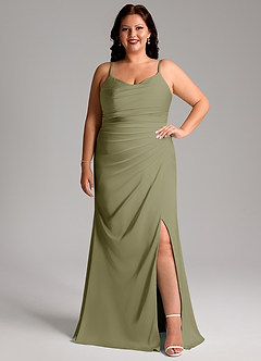 Azazie Deandra Bridesmaid Dresses Pistachio Mermaid Pleated Stretch Satin Dress image7