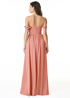Azazie Morana Bridesmaid Dresses Coral A-Line Off the Shoulder Stretch Satin Convertible Dress image6