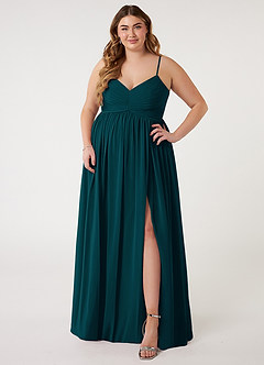 Azazie Alia Bridesmaid Dresses Pine A-Line Pleated Chiffon Dress image6
