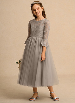 Azazie Lamb Girl vestidos de niña de las flores Vestido de Gris Pardo de Encaje de Princesa image3