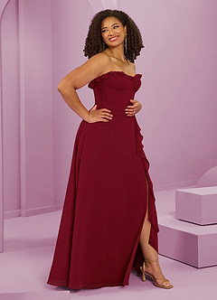 Barbie ♥ Azazie Robes de demoiselle d'honneur Robe Trapèze en Mousseline de soie Encolure en Forme de Cœur Bourgogne image12