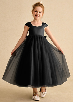Azazie Chickadee Blumenmädchenkleider Ballkleid Herzausschnitt Matte Satin Kleid Schwarz image4