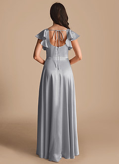 Azazie Bondi Bridesmaid Dresses Silver A-Line Bow Metallic Satin Dress image3