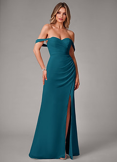 Azazie Haisley Bridesmaid Dresses Ink Blue Sheath Off the Shoulder Chiffon Convertible Dress image3