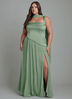 Azazie Stephanie Bridesmaid Dresses Matcha A-Line Pleated Stretch Satin Dress image14