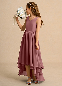 Azazie Kitten Junior Formal Jurken voor bloemenmeisjes A-Lijn Jurk van Chiffon Woestijnroos image5