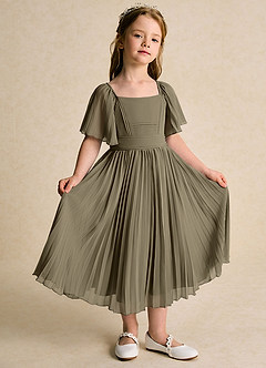 Azazie Gisele Flower Girl Dresses Willow Green A-Line Pleated Chiffon Dress image5