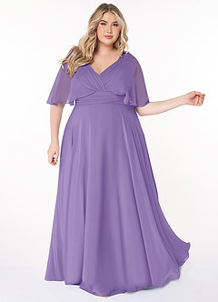 Azazie Pamela Brautjungfernkleider A-Linie V-Hals Gefaltet Chiffon Kleid Tahiti image8