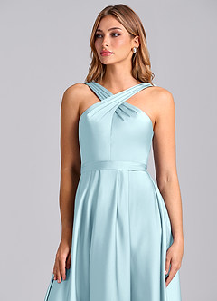 Azazie Dixie Robes de demoiselle d'honneur Robe Trapèze en Satin extensible Plissé Bleu Nuage image6