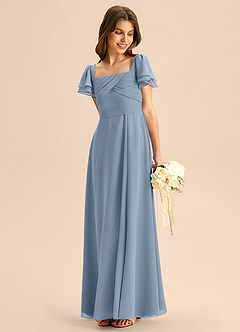 Azazie Azey Junior Jurk van Chiffon met A-Lijn Ruches Stoffig Blauw image3