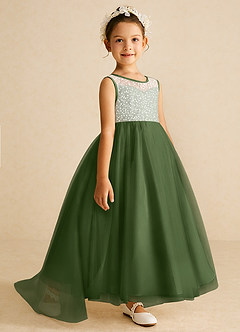 Azazie Tay Flower Girl Dresses Olive A-Line Sequins Tulle Dress image3