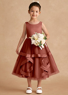 Azazie Posy vestidos de niña de las flores Vestido de Castaño de Tul de Corte En A con Perla image4