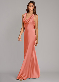Azazie Cheryl Vestidos de damas de honor Vestido de Rosa Salmón de Satén Elástico de Corte Sirena image3