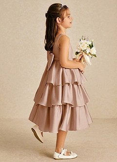 Azazie Margery Flower Girl Dresses English Rose A-Line Bow Stretch Satin Dress image5