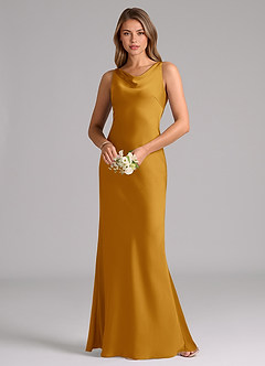Azazie Allettie Bridesmaid Dresses Butterscotch Mermaid Stretch Satin Dress image3