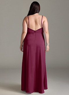 Azazie Brielle Bridesmaid Dresses Mulberry A-Line Cowl Spaghetti Straps Stretch Satin Dress image7