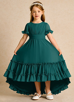 Azazie Kass Flower Girl Dresses Peacock A-Line Pleated Chiffon Dress image2