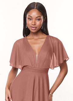 Azazie Tinsley Bridesmaid Dresses Cedar Rose A-Line Pleated Mesh Dress image5