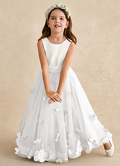 Azazie Vi Vestidos de florista Vestido Branco de Tule de Linha A com Sem mangas image6