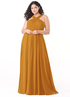 Azazie Dixie Bridesmaid Dresses Butterscotch A-Line Halter Pleated Chiffon Dress image7