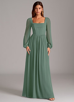 Azazie Maree Bridesmaid Dresses Eucalyptus A-Line Corset Chiffon Dress image5