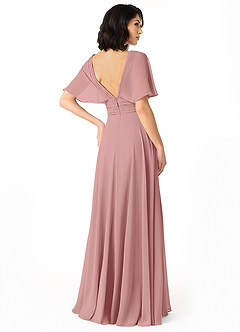 Azazie Pamela Robes de demoiselle d'honneur Robe Trapèze en Mousseline de soie Col V plissé Rose Poussiéreuse image2