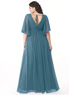 Azazie Temeka Brautjungfernkleider A-Linie Gestreift Chiffon Kleid Bermudablau image8