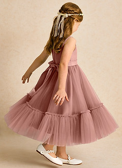 Azazie Miracle vestidos de niña de las flores Vestido de Rosa De Cedro de Satin Mate de Corte En A con Lazo image5