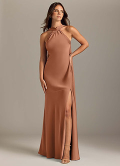 Azazie Kinsley Bridesmaid Dresses Bronzer Mermaid Side Slit Stretch Satin Dress image1