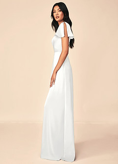 Azazie Soren Bridesmaid Dresses White A-Line Pleated Stretch Satin Dress image6