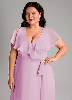 Azazie Lainey Bridesmaid Dresses Candy Pink A-Line with Pockets Chiffon Dress image6