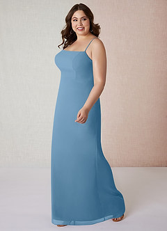 Azazie Tayla Vestidos de damas de honor Vestido de Azul Acero de Gasa de Corte Recto con Escote Cuadrado image8