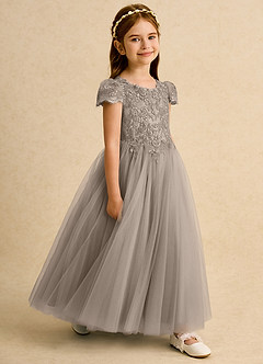 Azazie Puff Abiti da Ragazza di Fiori Abito Principessa in Tulle Pizzo Taupe image3