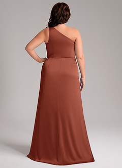 Azazie Phaedra Bridesmaid Dresses Auburn A-Line One Shoulder Stretch Satin Dress image2