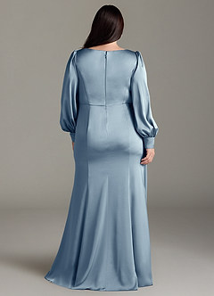 Azazie Raye Bridesmaid Dresses Dusty Blue Mermaid Long Sleeve Stretch Satin Dress image8