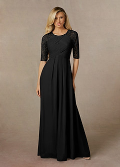 Azazie Raelyn Mother of the Bride Dresses Black A-Line Lace Mesh Dress image4