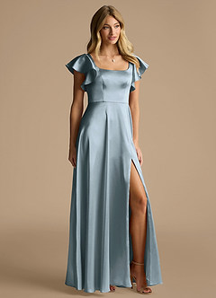 Azazie Bondi Bridesmaid Dresses Dusty Blue A-Line Bow Metallic Satin Dress image2