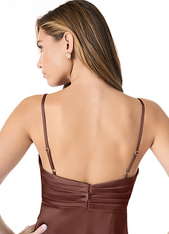Azazie Linia Brautjungfernkleider Meerjungfrau-Linie Plissee Stretch-Satin Kleid Espresso image5