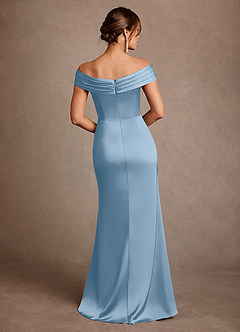 Azazie Bedford Mère de la mariée Robes Robe Fourreau en Satin extensible Plissée Poudre Bleue image3