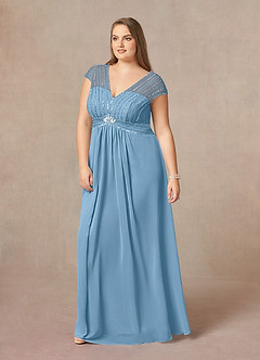Azazie Star Mother of the Bride Dresses Steel Blue A-Line V-Neck sequins Chiffon Dress image8