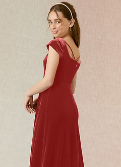 Azazie Gabi Junior Terracotta A-Line Velvet Dress image7