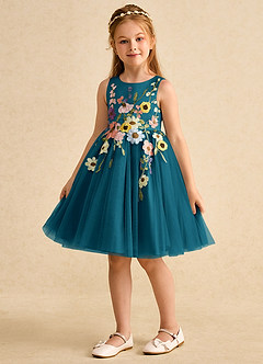 Azazie Prima Flower Girl Dresses Ink Blue A-Line Bow Tulle Dress image5
