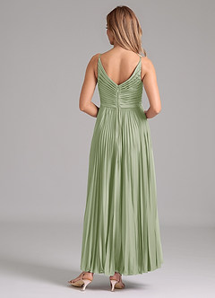 Azazie Raychelle Bridesmaid Dresses Dusty Sage A-Line Pleated Stretch Satin Dress image4