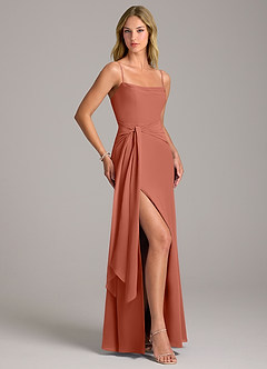 Azazie Tahlia Bridesmaid Dresses Clay A-Line with Belt Chiffon Dress image3