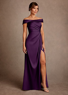 Azazie Bedford Mother of the Bride Dresses Grape Sheath Pleated Stretch Satin Dress image4
