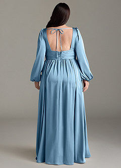 Azazie Norah Bridesmaid Dresses Steel Blue A-Line Stretch Satin Dress image8