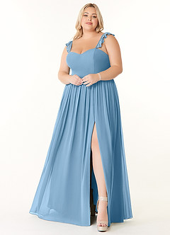 Azazie Metz Bridesmaid Dresses Steel Blue A-Line Sweetheart Ruched Chiffon Dress image7