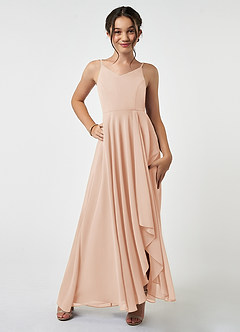 Azazie Collette Junior A-Linie Gestreift Chiffon Kleid Englisches Rosa image1